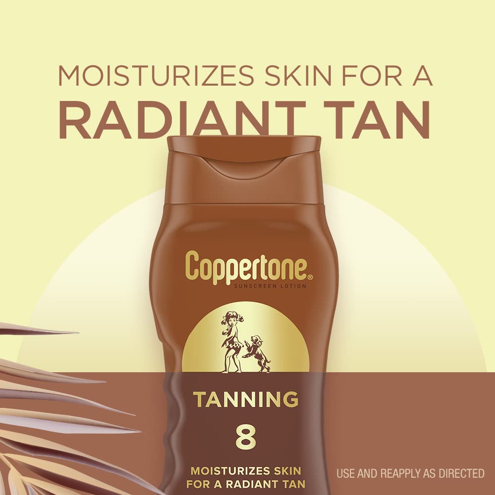 Coppertone Sunscreen Tanning Lotion SPF 8 back view of bottle