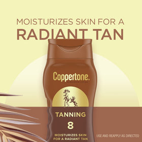 Coppertone Sunscreen Tanning Lotion SPF 8 back view of bottle