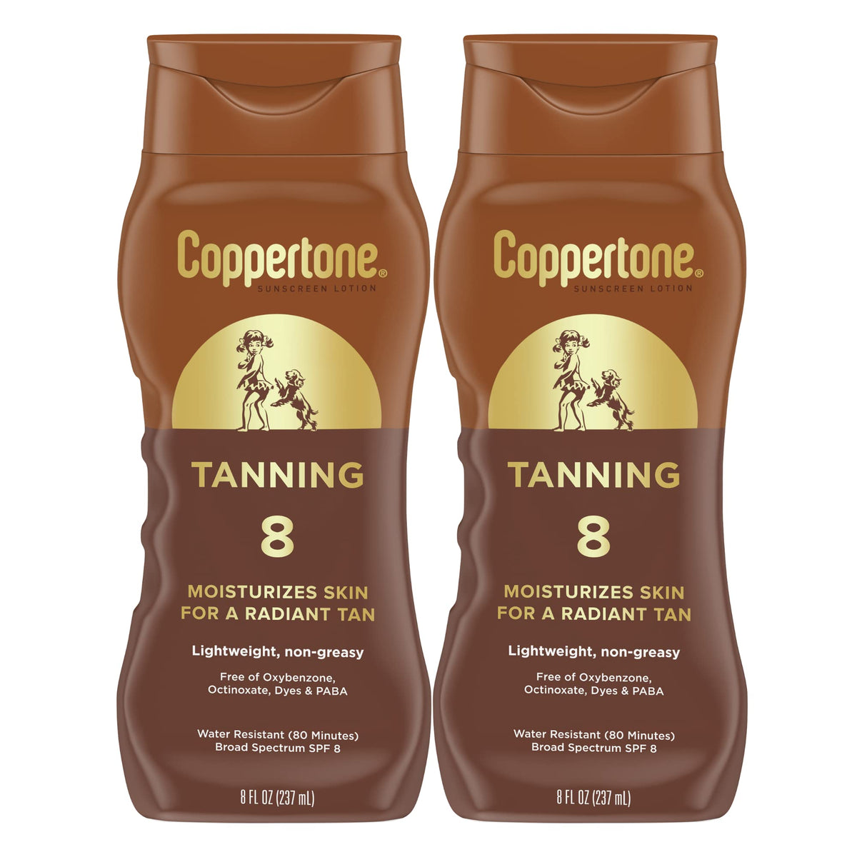 Coppertone Sunscreen Tanning Lotion SPF 8 front view of bottle