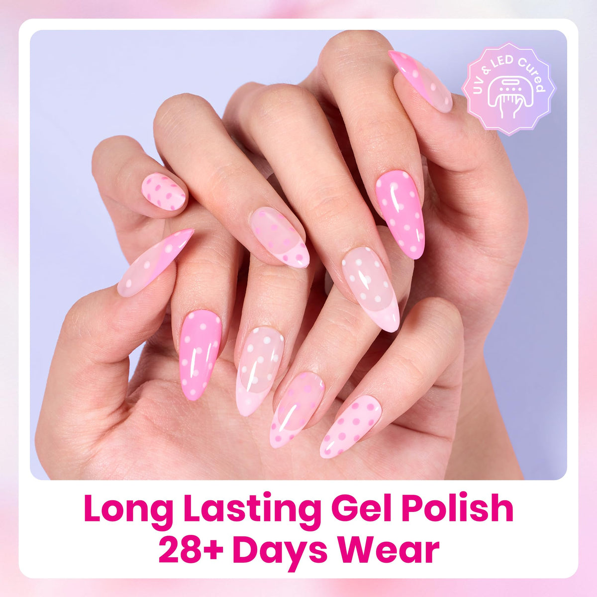 Coral Pink gel polish with glossy finish