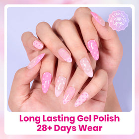Coral Pink gel polish with glossy finish