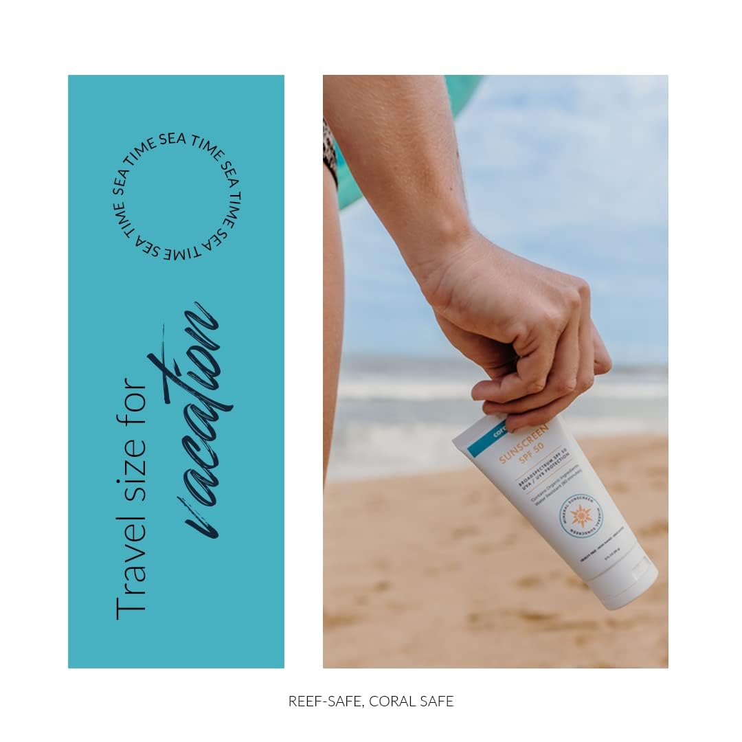 Coral Safe Sunscreen Lotion SPF 50 with beach accessories