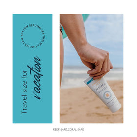 Coral Safe Sunscreen Lotion SPF 50 with beach accessories