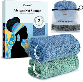 CORATED African Net Sponge front view showing elastic design