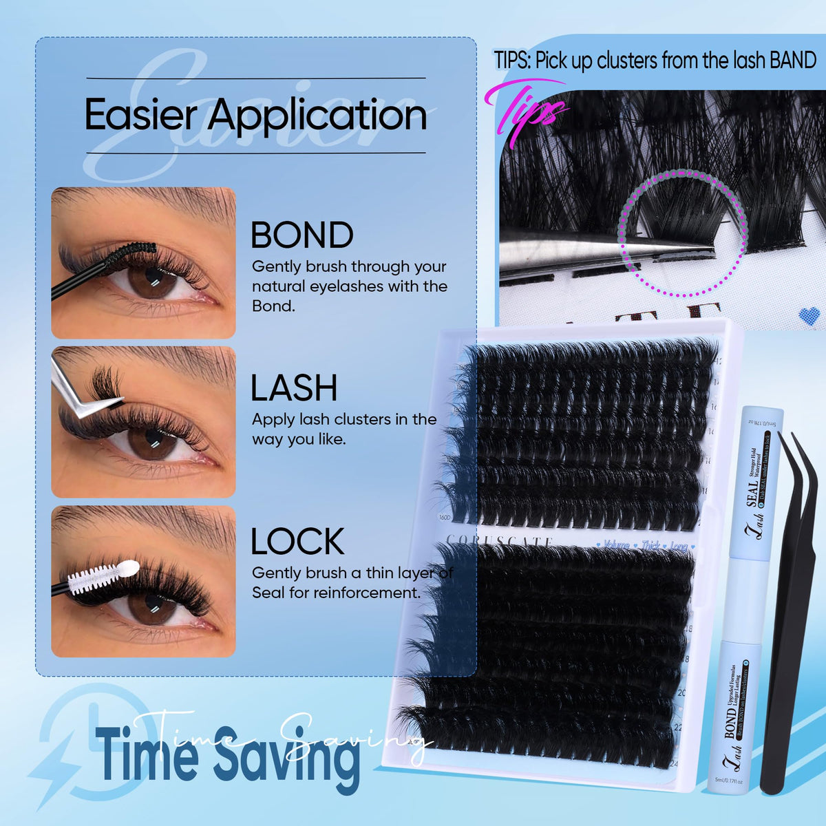 CORUSCATE Lash Clusters Kit 160D+260D individual lashes in a stylish arrangement