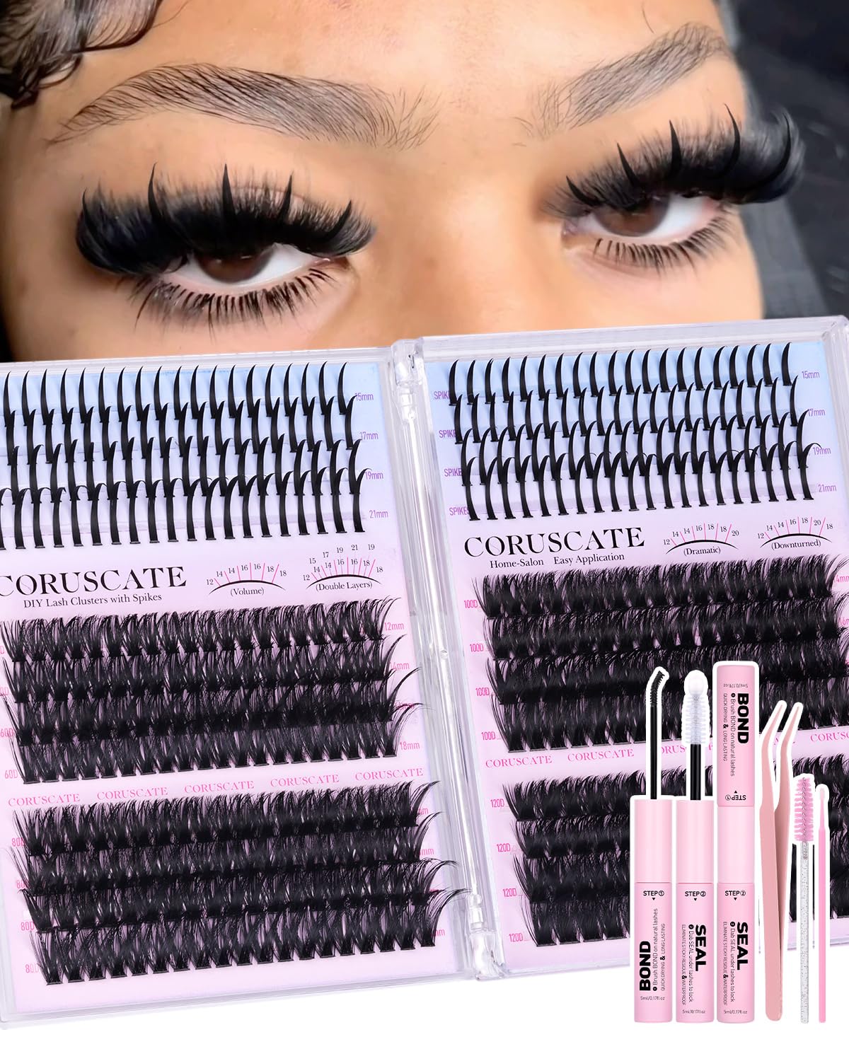 CORUSCATE Lash Clusters Kit 464pcs front view with lash bond and seal