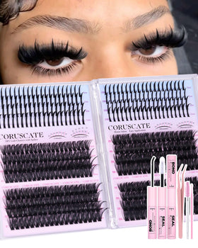 CORUSCATE Lash Clusters Kit 464pcs front view with lash bond and seal