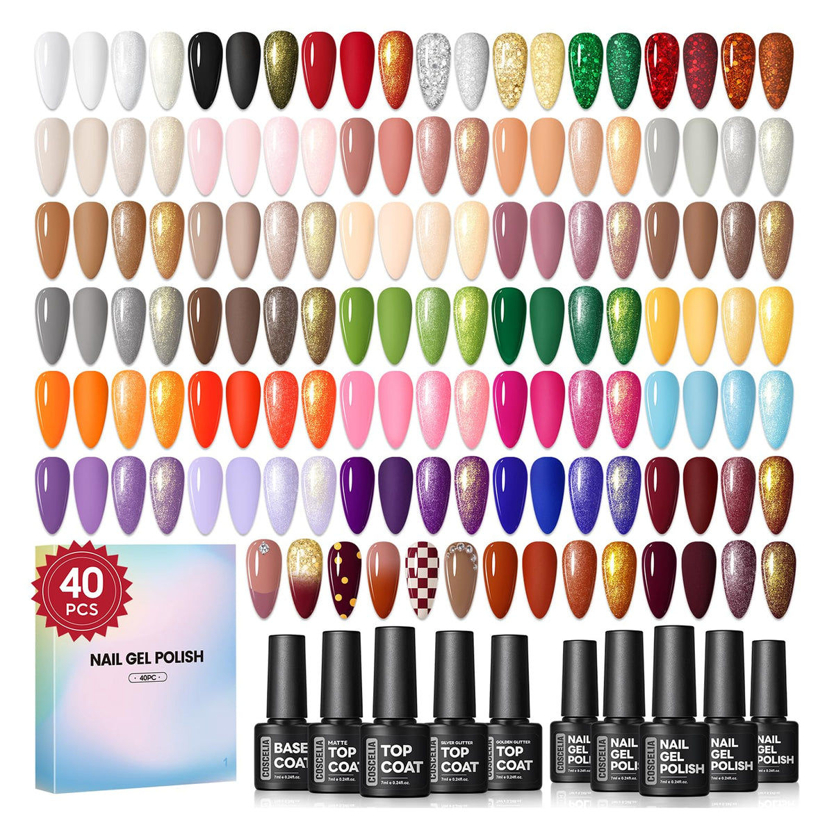 COSCELIA Gel Nail Polish Set 40pcs with 35 colours and top coats