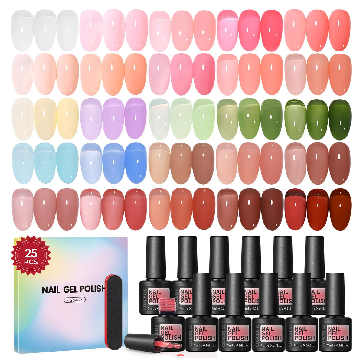 COSCELIA Jelly Gel Polish Set 25pc in fall colours front view