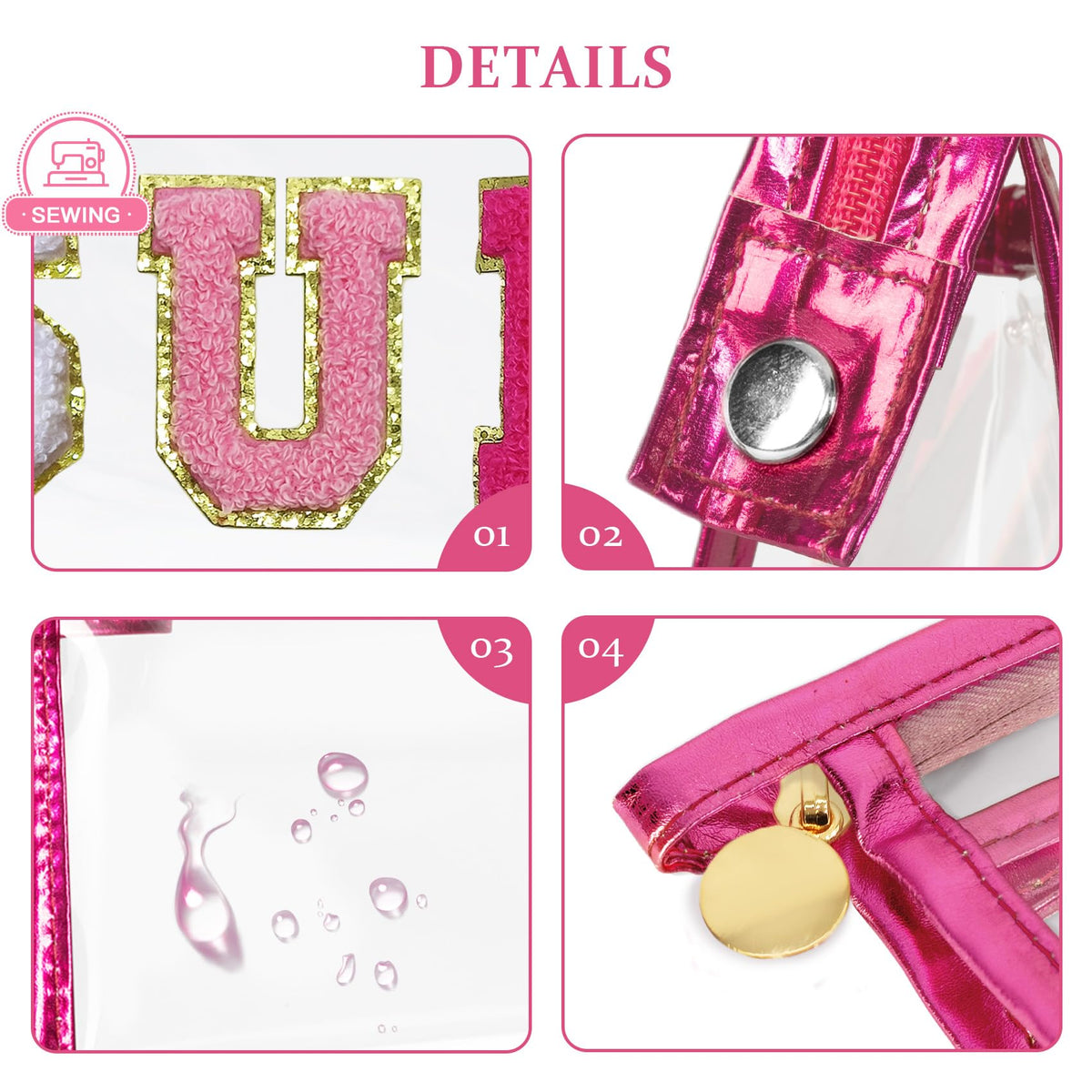 COSHAYSOO clear makeup bag with golden zipper detail