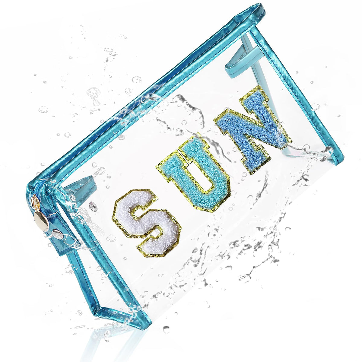 COSHAYSOO Clear Sunscreen Makeup Bag with SUN patches front view