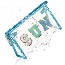 COSHAYSOO Clear Sunscreen Makeup Bag with SUN patches front view