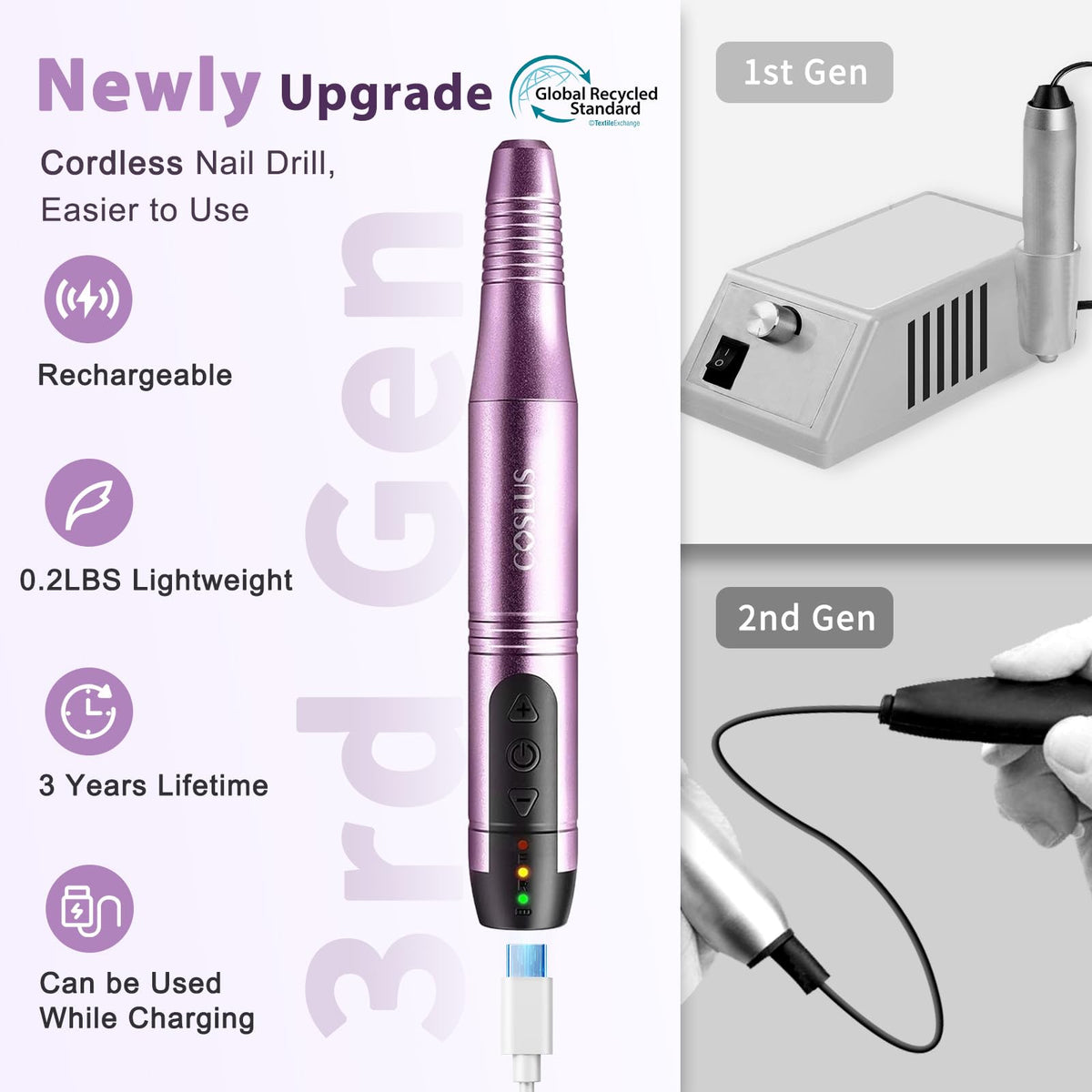 COSLUS C20 Cordless Nail Drill kit with various drill bits