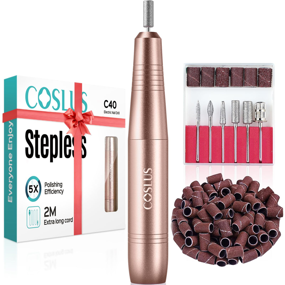 COSLUS C40 Electric Nail Drill Kit with 6 drill bits and sanding bands