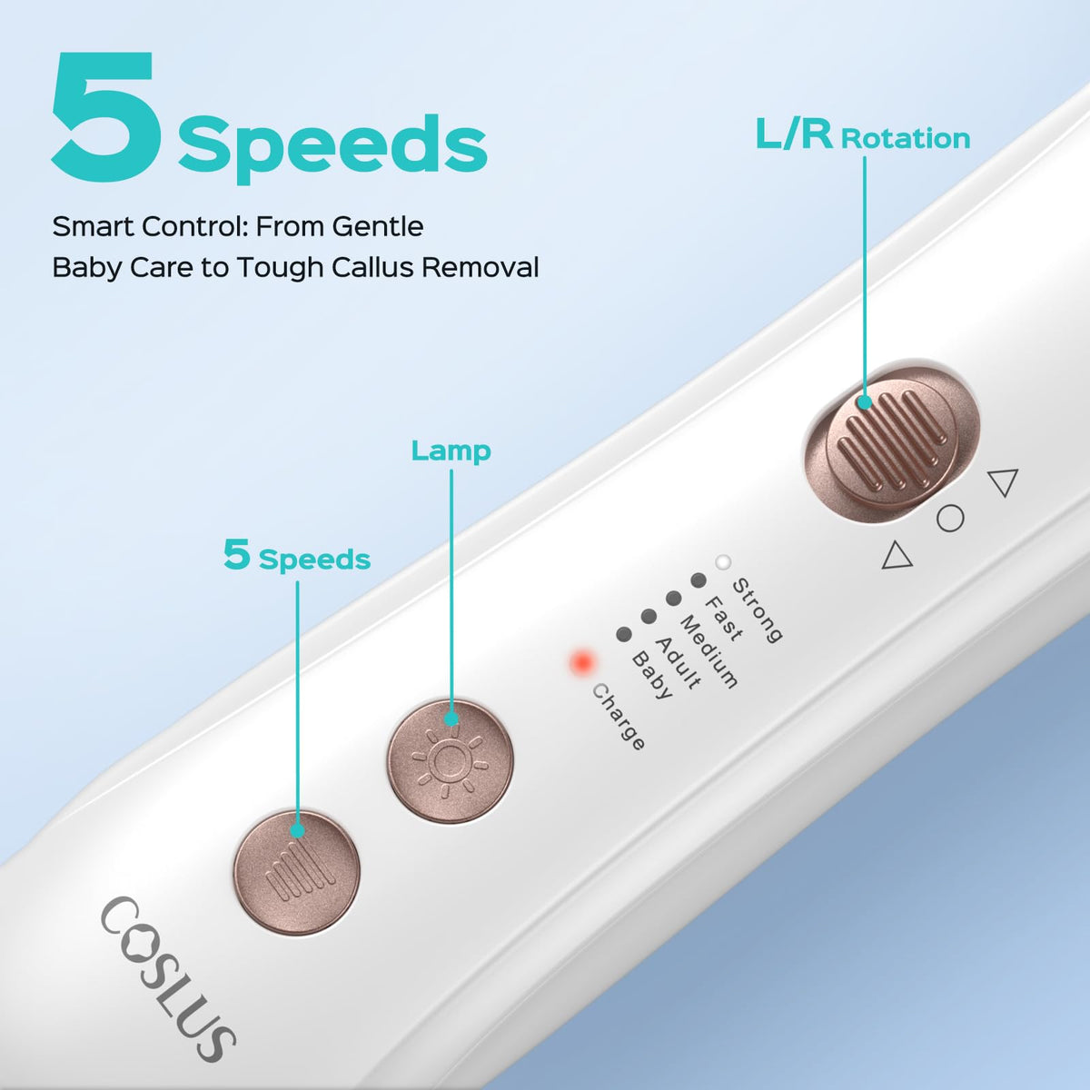 COSLUS C43 nail care kit showing speed settings