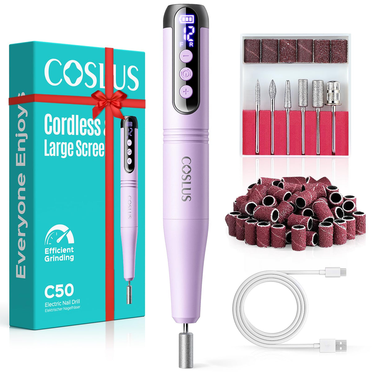COSLUS C50 electric nail drill front view with LED display