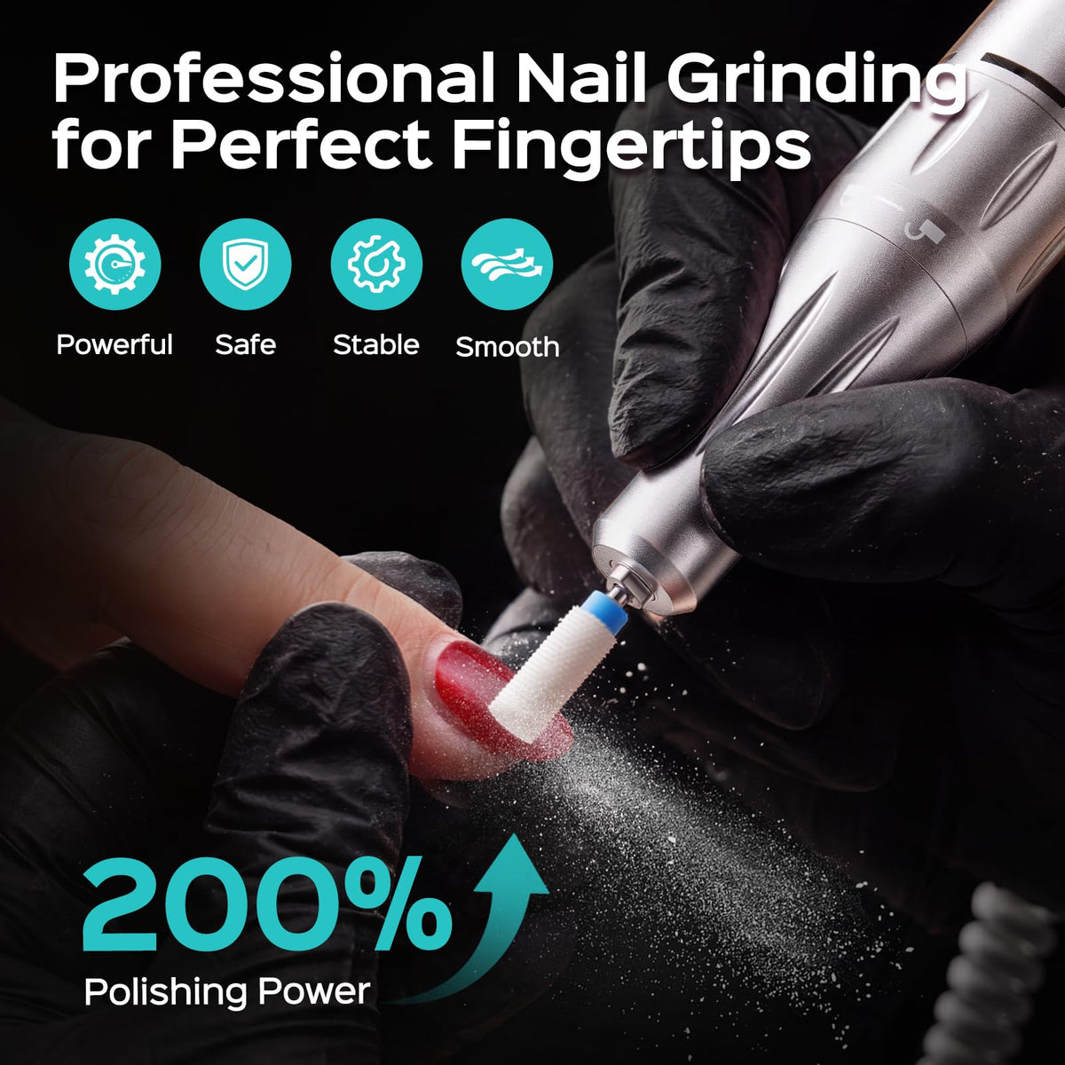 COSLUS E51 Nail Drill in use on acrylic nails