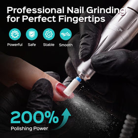 COSLUS E51 Nail Drill in use on acrylic nails
