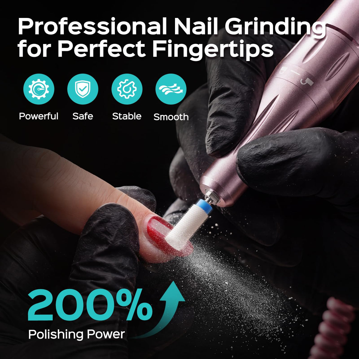 COSLUS E51 Nail Drill in use on acrylic nails
