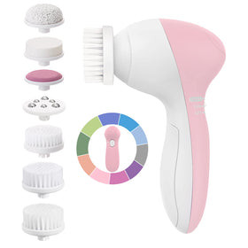 COSLUS Facial Cleansing Brush front view with 7 brush heads