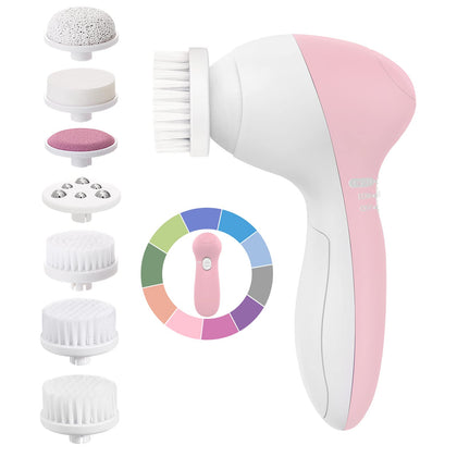 COSLUS Facial Cleansing Brush front view with 7 brush heads
