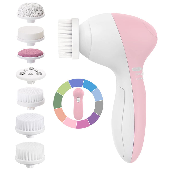 COSLUS Facial Cleansing Brush front view with 7 brush heads