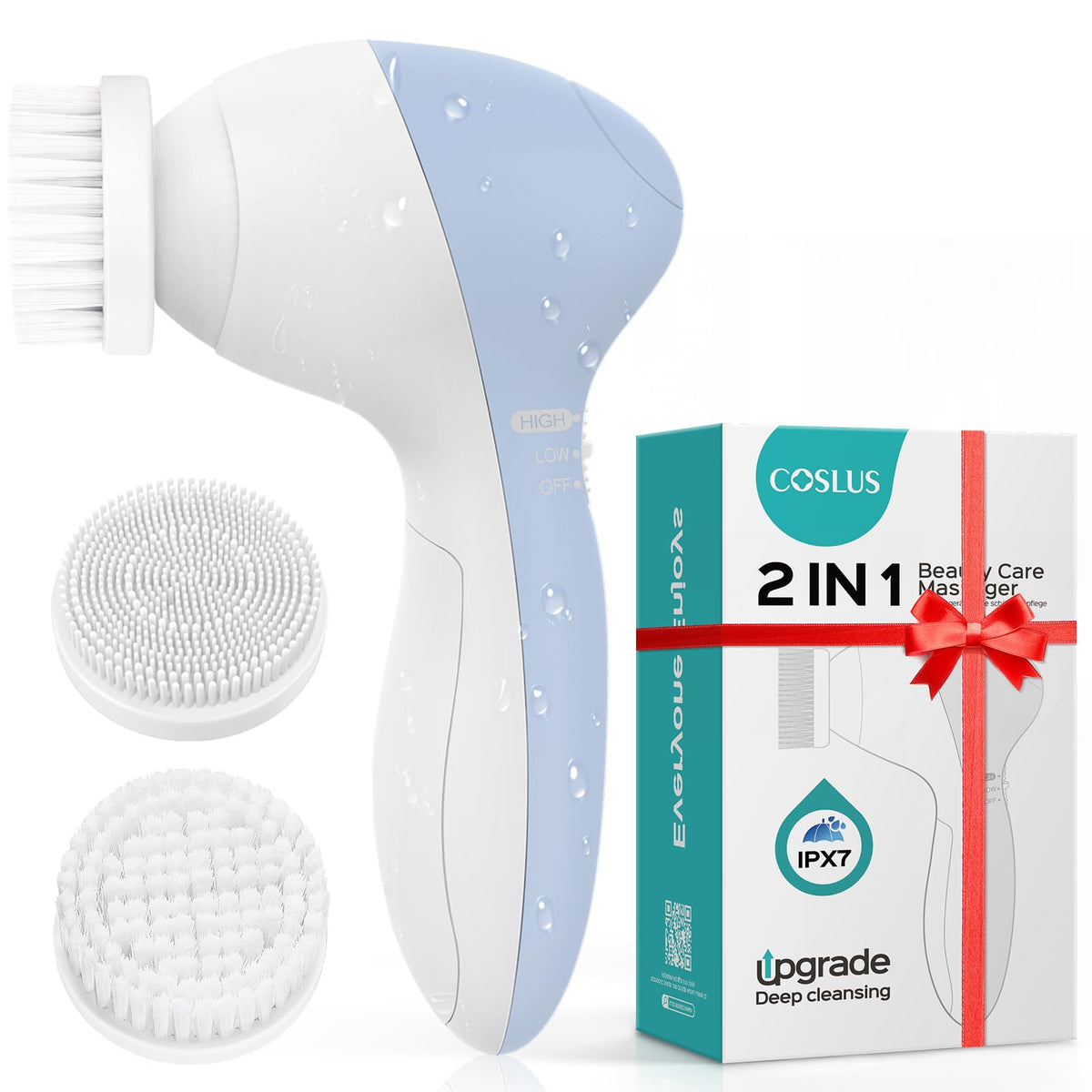 COSLUS Facial Cleansing Brush front view with silicone brush head