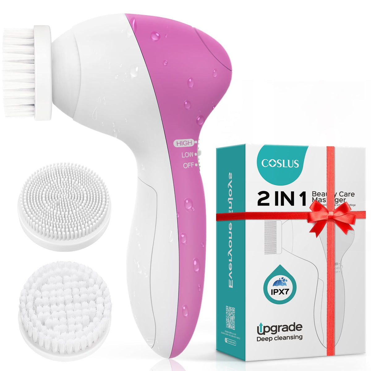 COSLUS Facial Cleansing Brush front view with silicone head