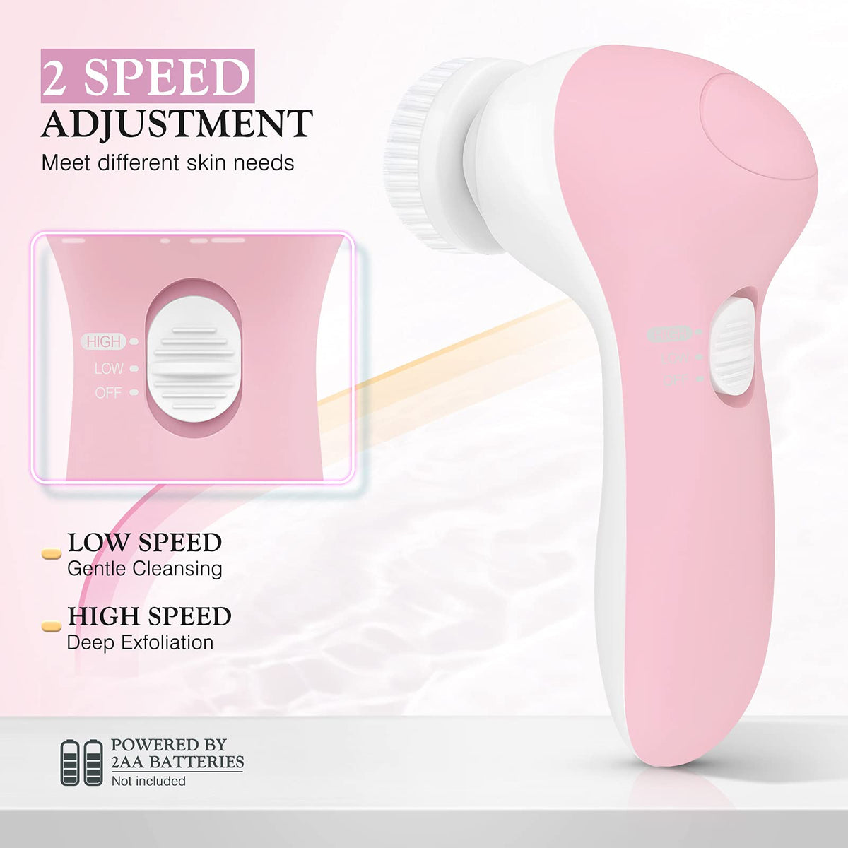 COSLUS Facial Cleansing Brush showing all 7 interchangeable heads