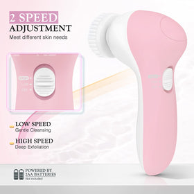 COSLUS Facial Cleansing Brush showing all 7 interchangeable heads
