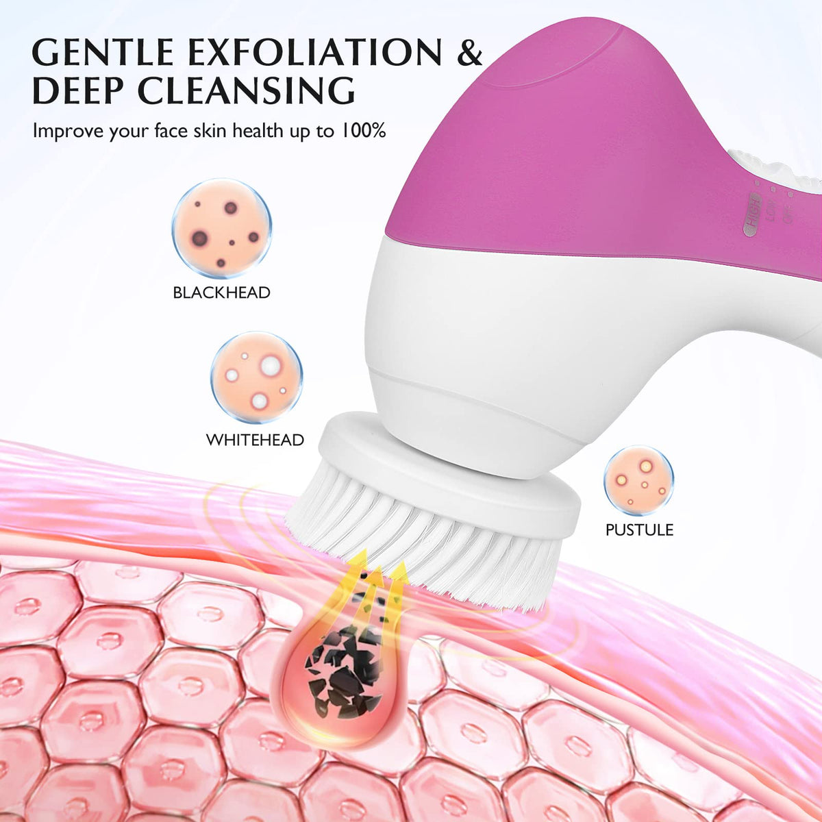 COSLUS Facial Cleansing Brush with bristle head in use