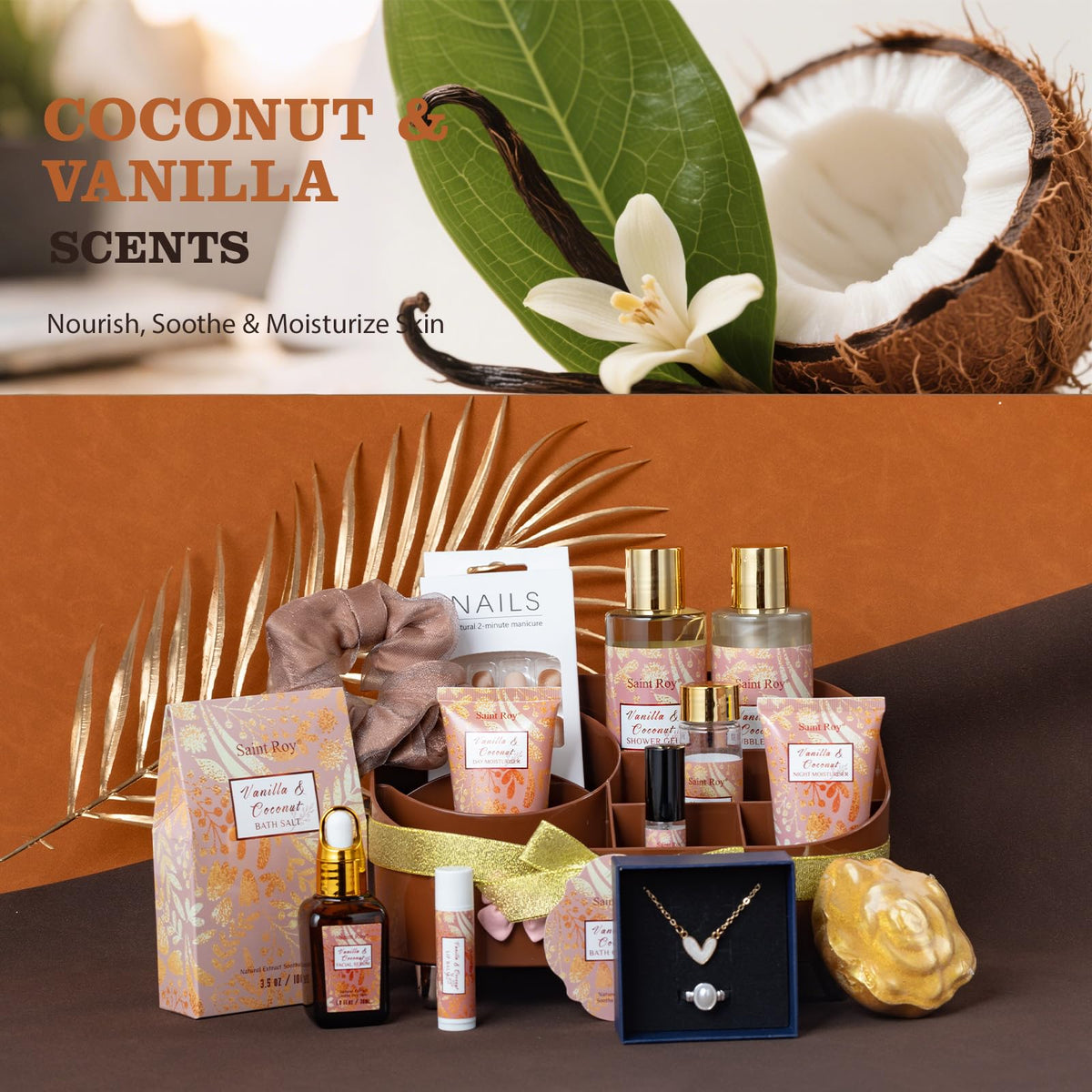 Cosmetic storage box containing spa essentials