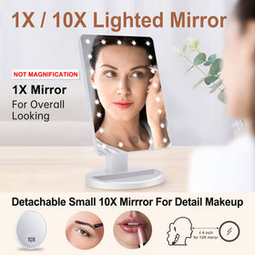 COSMIRROR lighted makeup mirror showing 10X magnification feature