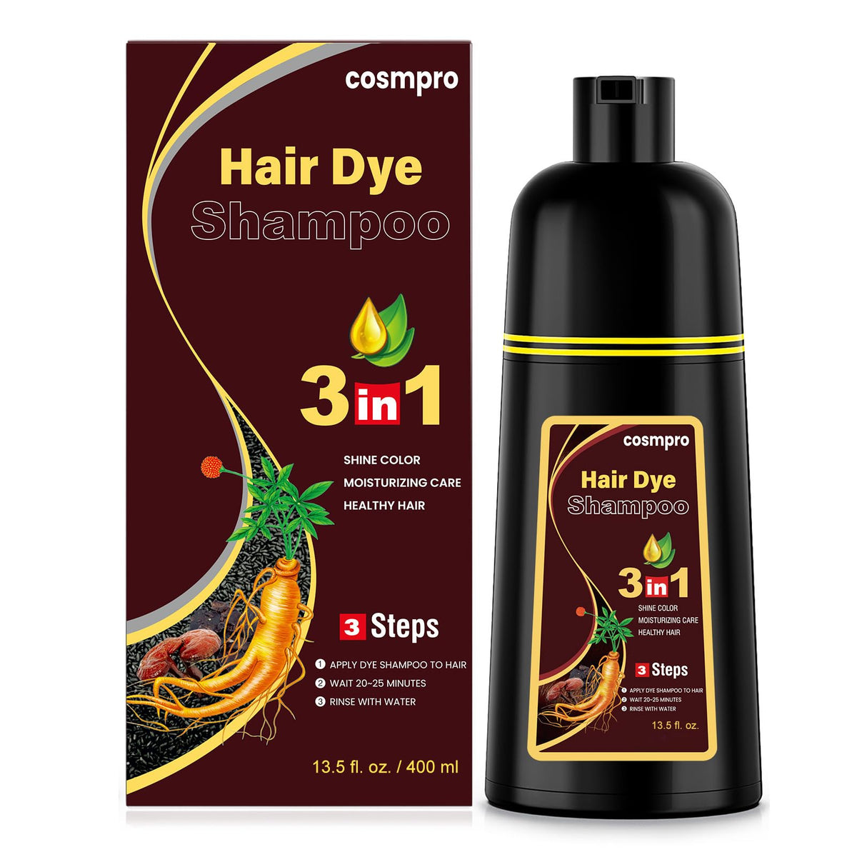 cosmpro Dark Brown Hair Dye Shampoo front view 590g