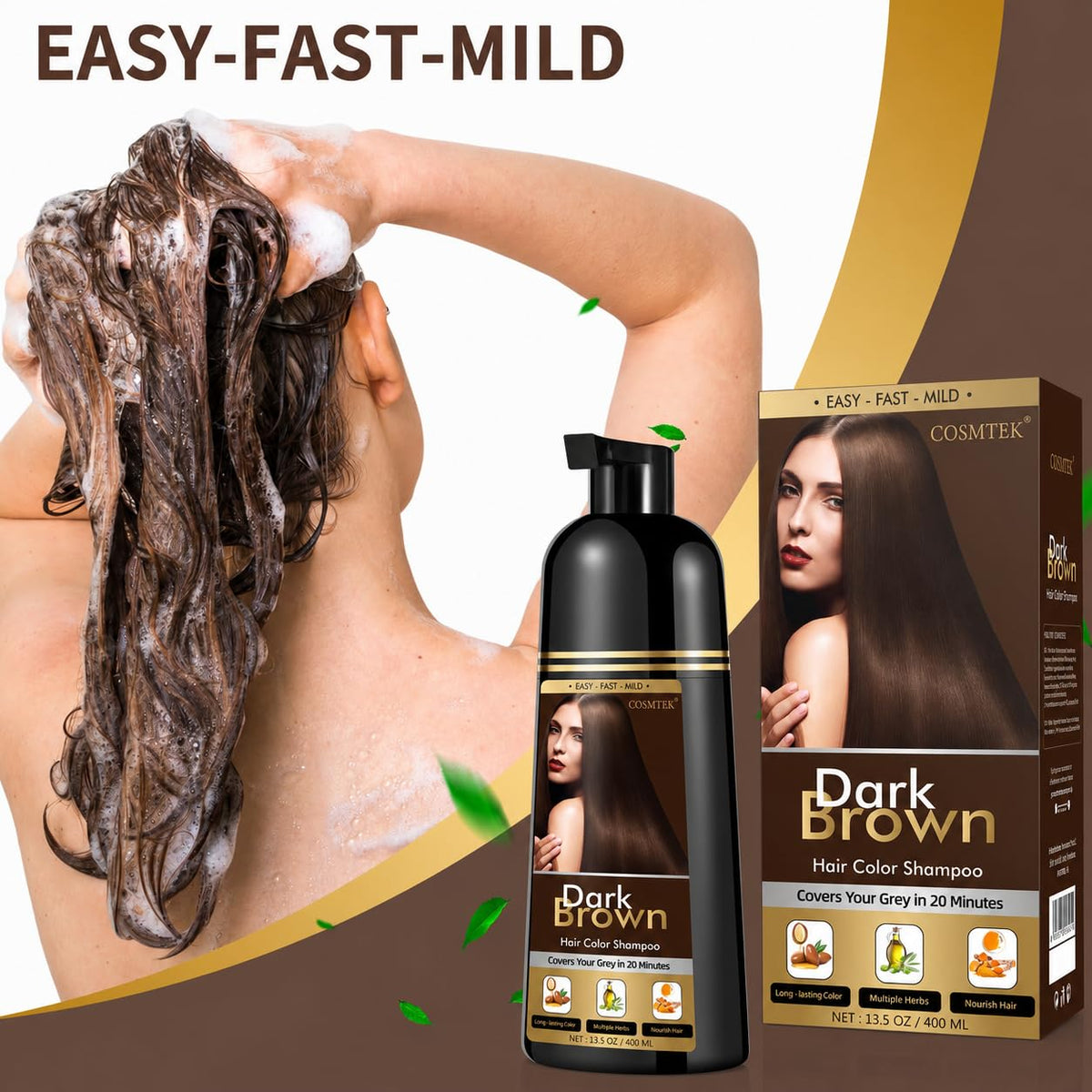 COSMTEK Dark Brown Hair Dye Shampoo 590g back view