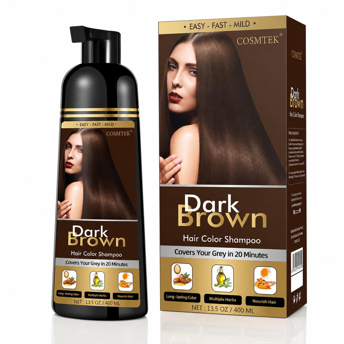 COSMTEK Dark Brown Hair Dye Shampoo 590g front view
