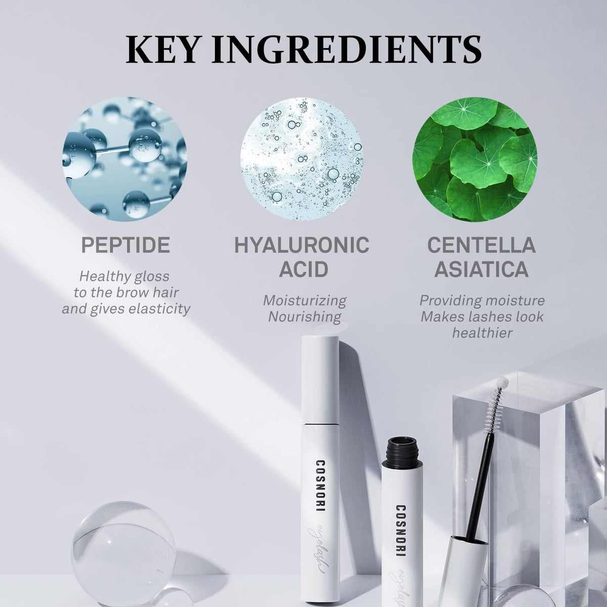 COSNORI Long Active Eyelash Serum in a beauty routine setting