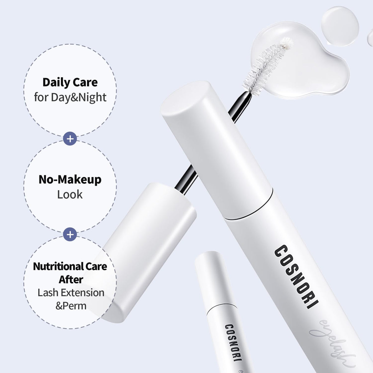 COSNORI Long Active Eyelash Serum on a vanity with beauty products
