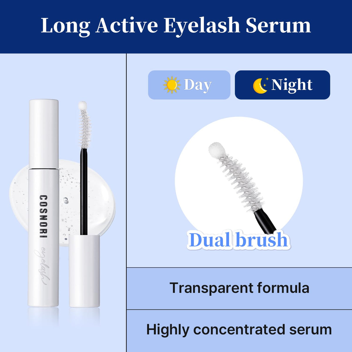 COSNORI Long Active Eyelash Serum texture on the applicator