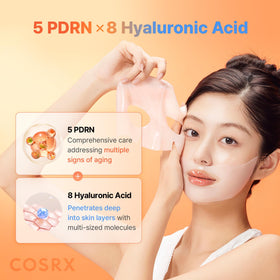 COSRX 5 PDRN Hyaluronic Hydrogel Face Mask in use with skincare products