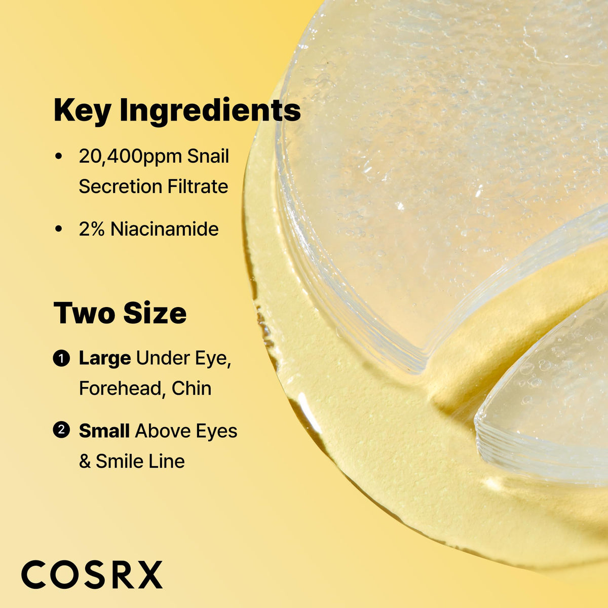 COSRX Advanced Snail Mucin Hydrogel Under Eye Patches application on skin