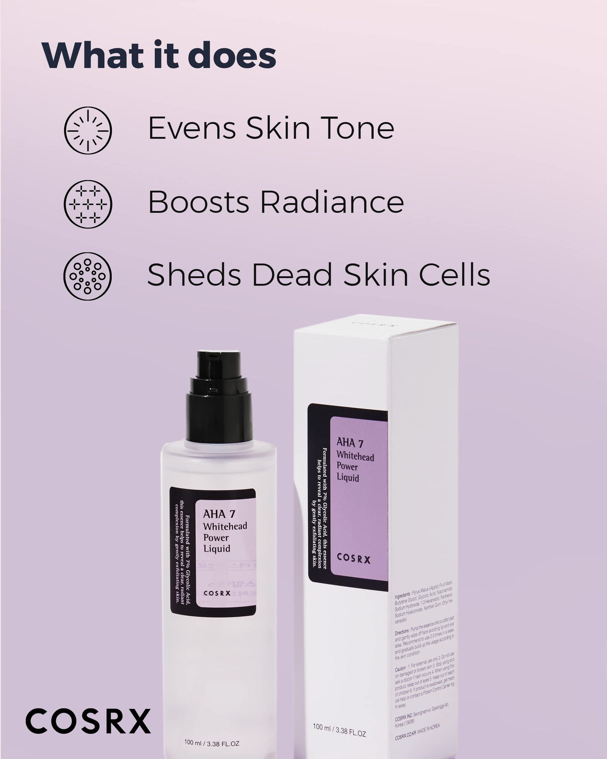 COSRX AHA 7 Whitehead Power Liquid 100ml on a skincare shelf