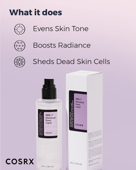 COSRX AHA 7 Whitehead Power Liquid 100ml on a skincare shelf