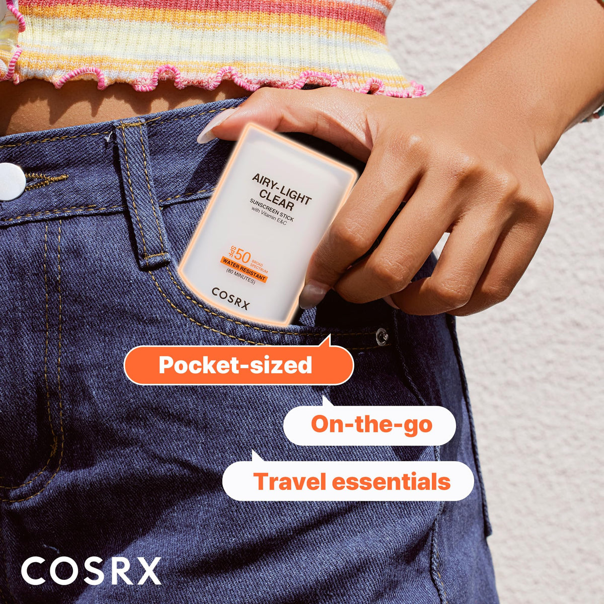 COSRX Airy-Light Clear Sunscreen Stick in lifestyle setting