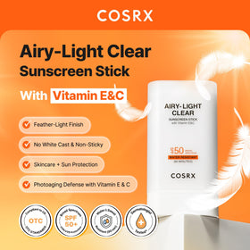 COSRX Airy-Light Clear Sunscreen Stick showing SPF 50 label