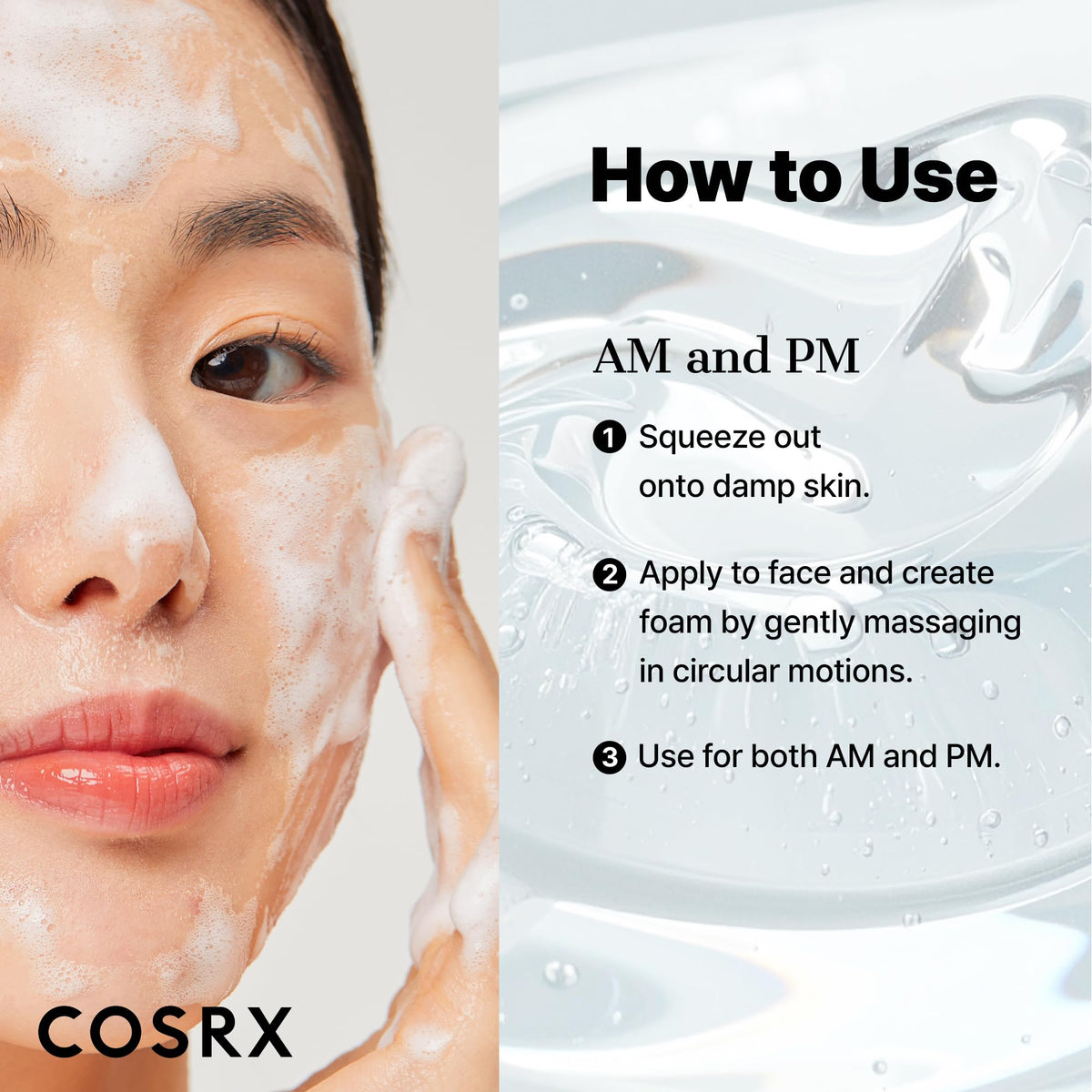 COSRX Low pH Good Morning Gel Cleanser application on hand