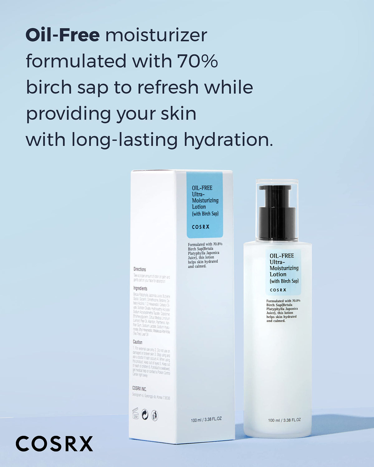 COSRX Oil-Free Lotion back view with ingredient list