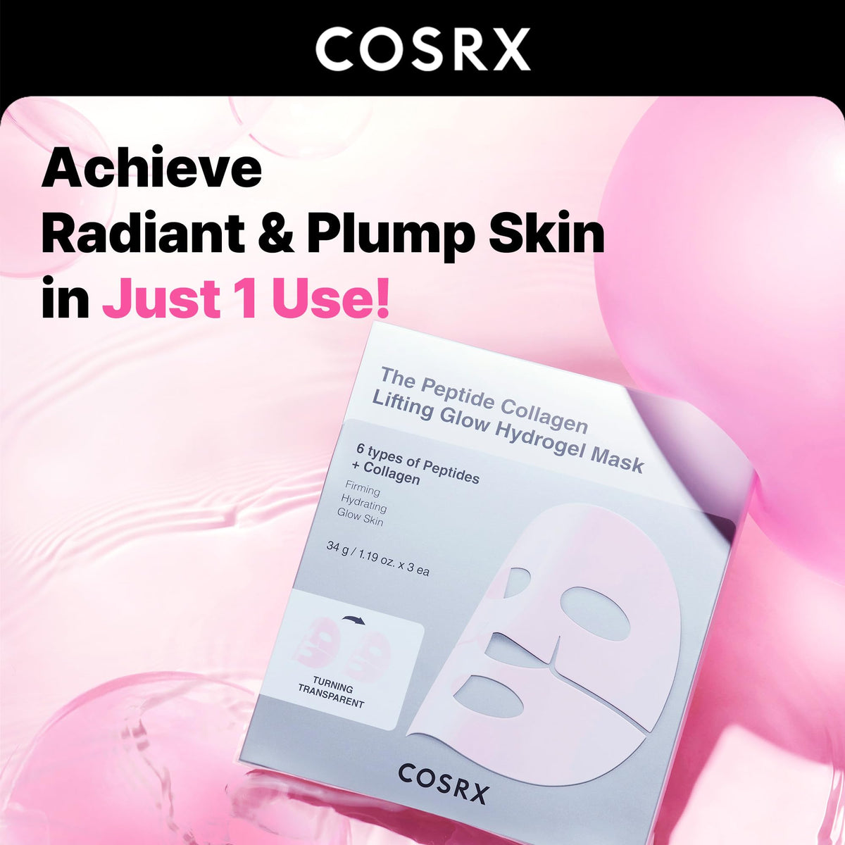 COSRX Pink Peptides Hydrogel Face Mask application process