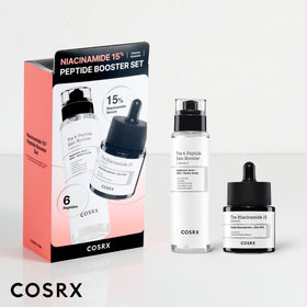 COSRX serum set on a bathroom counter
