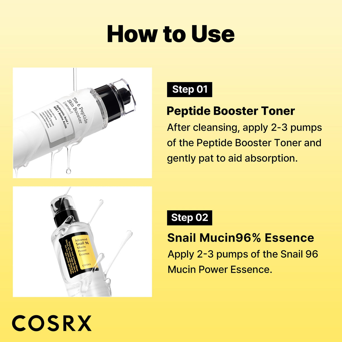 COSRX Snail 96% Peptide support Serum application